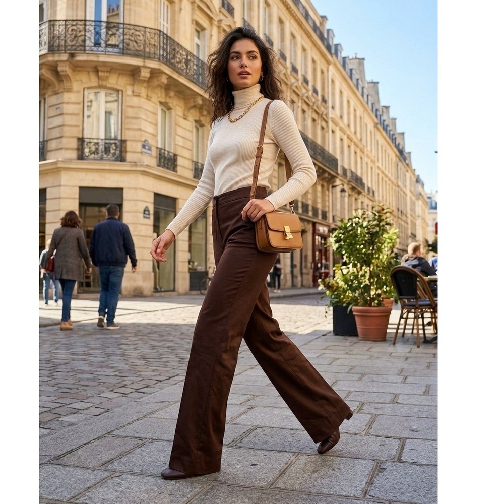Lafayette 148 New York Brown Wide Leg Trousers Pants Size 8